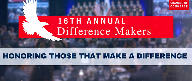 16th Annual Difference Makers event banner with a white eagle logo, honoring those who make a difference, from Santa Ana Cha…
